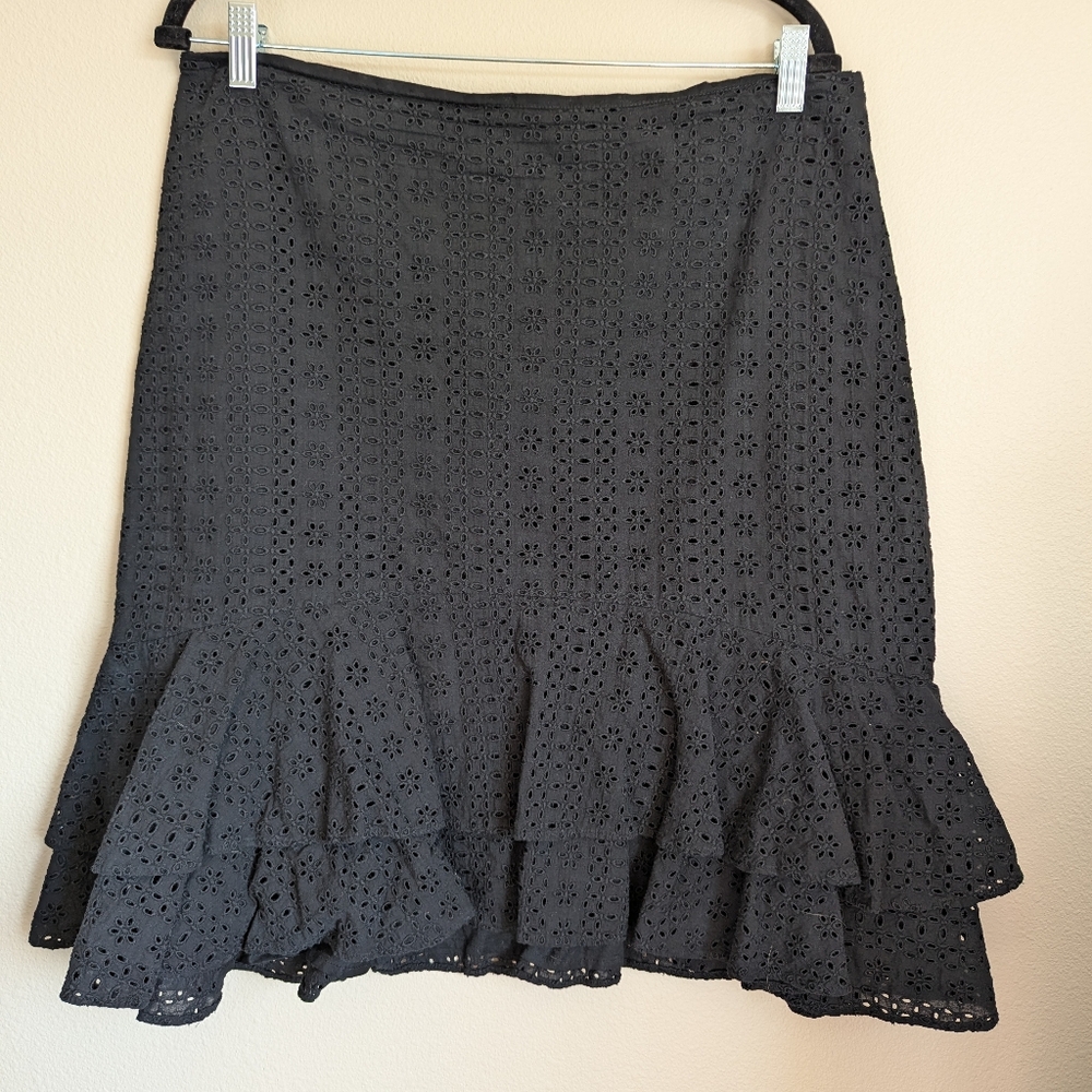 Lauren Ralph Lauren Black Eyelet Midi Skirt